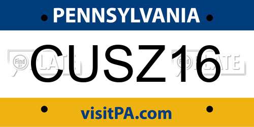 CUSZ16 Pennsylvania License Plate