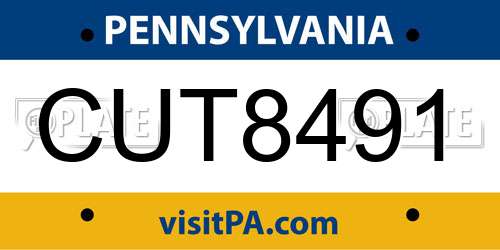 CUT8491 Pennsylvania License Plate