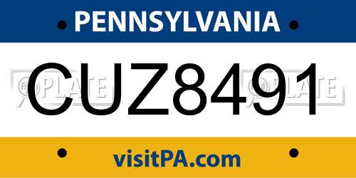 CUZ8491 Pennsylvania License Plate