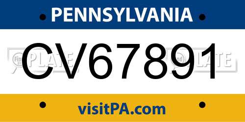 CV67891 Pennsylvania License Plate