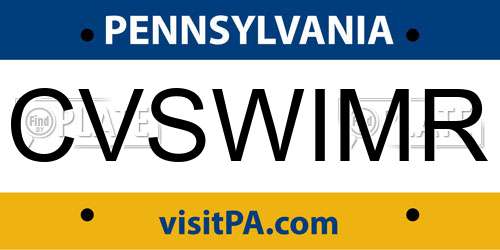 CVSWIMR Pennsylvania License Plate