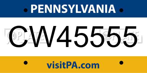 CW45555 Pennsylvania License Plate