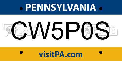 CW5P0S Pennsylvania License Plate