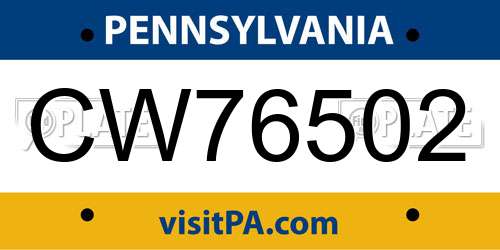 CW76502 Pennsylvania License Plate