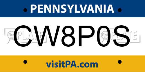 CW8P0S Pennsylvania License Plate