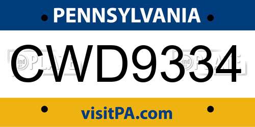 CWD9334 Pennsylvania License Plate