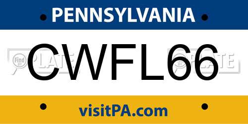 CWFL66 Pennsylvania License Plate