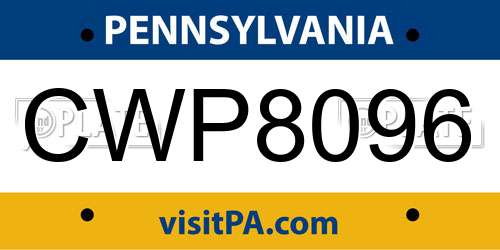 CWP8096 Pennsylvania License Plate
