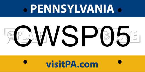 CWSP05 Pennsylvania License Plate