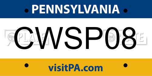 CWSP08 Pennsylvania License Plate