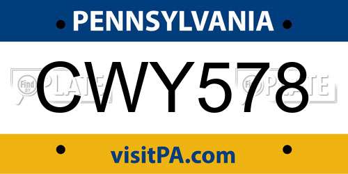 CWY578 Pennsylvania License Plate