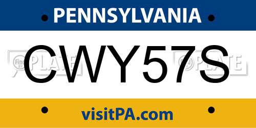 CWY57S Pennsylvania License Plate