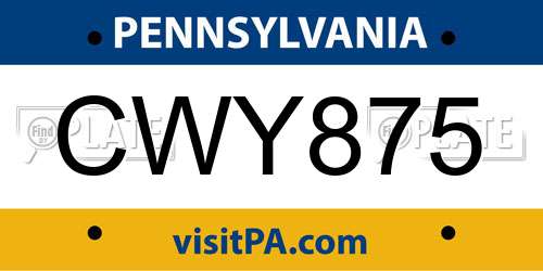 CWY875 Pennsylvania License Plate