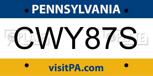 CWY87S Pennsylvania License Plate