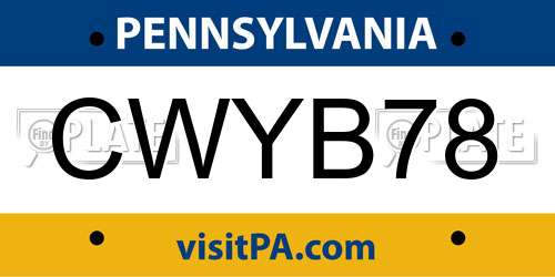 CWYB78 Pennsylvania License Plate