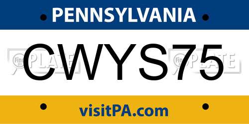 CWYS75 Pennsylvania License Plate