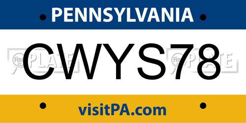 CWYS78 Pennsylvania License Plate