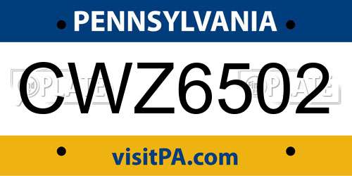 CWZ6502 Pennsylvania License Plate