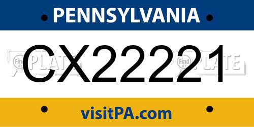 CX22221 Pennsylvania License Plate