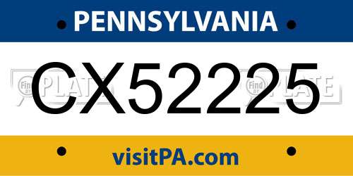 CX52225 Pennsylvania License Plate