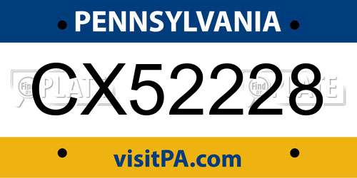 CX52228 Pennsylvania License Plate