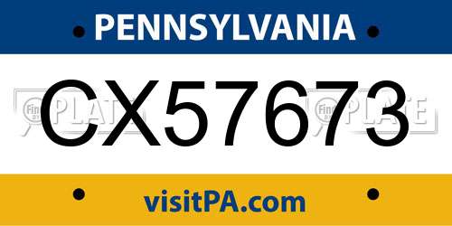 CX57673 Pennsylvania License Plate
