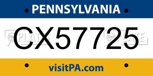 CX57725 Pennsylvania License Plate
