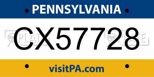 CX57728 Pennsylvania License Plate