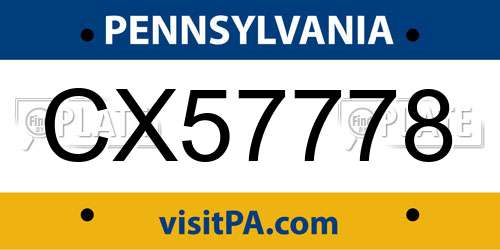 CX57778 Pennsylvania License Plate