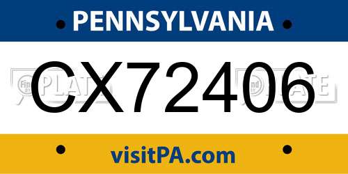 CX72406 Pennsylvania License Plate