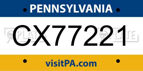 CX77221 Pennsylvania License Plate