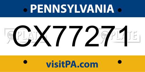 CX77271 Pennsylvania License Plate