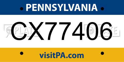 CX77406 Pennsylvania License Plate