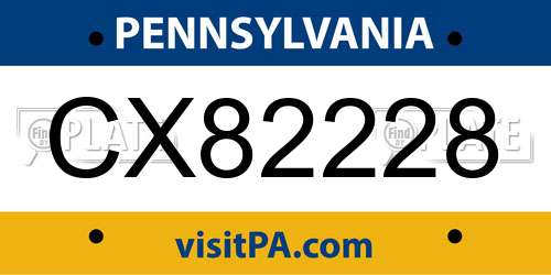CX82228 Pennsylvania License Plate