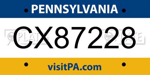 CX87228 Pennsylvania License Plate