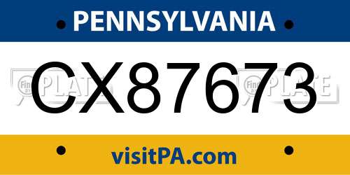 CX87673 Pennsylvania License Plate