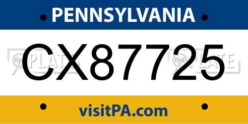 CX87725 Pennsylvania License Plate