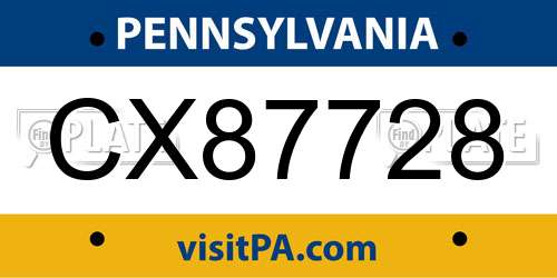 CX87728 Pennsylvania License Plate