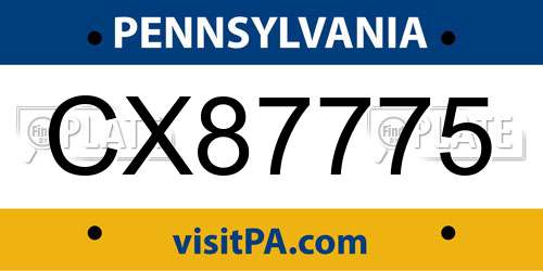 CX87775 Pennsylvania License Plate