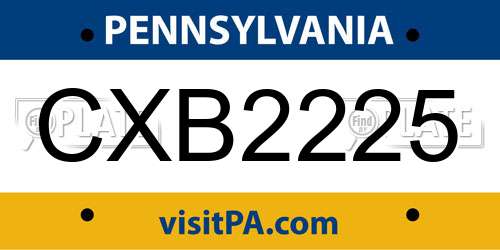 CXB2225 Pennsylvania License Plate