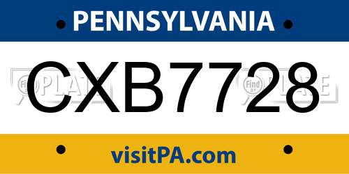 CXB7728 Pennsylvania License Plate