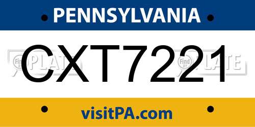 CXT7221 Pennsylvania License Plate