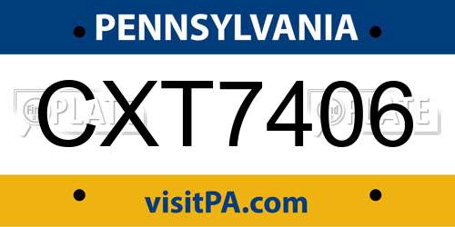 CXT7406 Pennsylvania License Plate