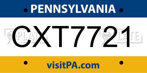 CXT7721 Pennsylvania License Plate