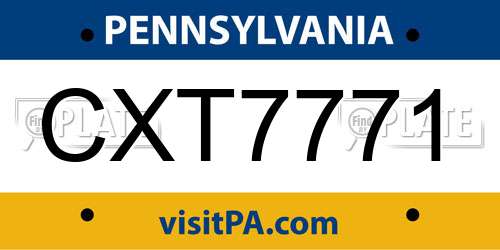 CXT7771 Pennsylvania License Plate