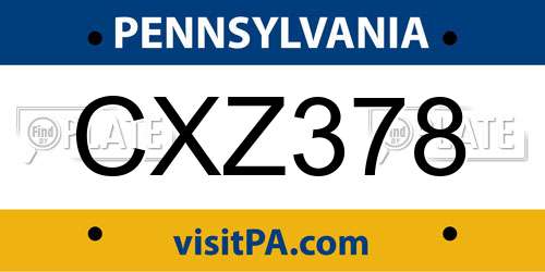 CXZ378 Pennsylvania License Plate