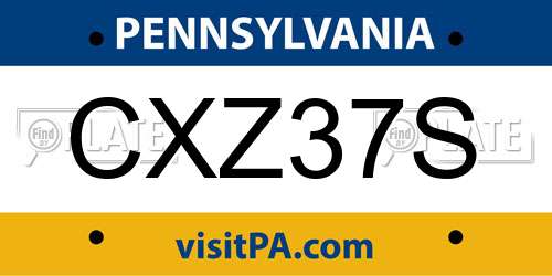 CXZ37S Pennsylvania License Plate