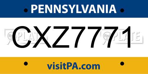 CXZ7771 Pennsylvania License Plate