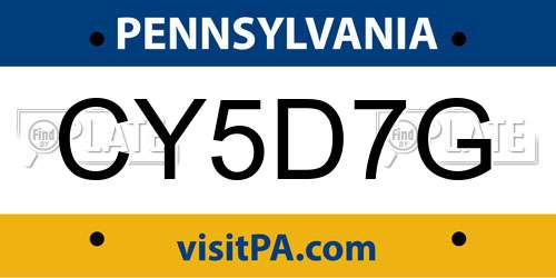 CY5D7G Pennsylvania License Plate