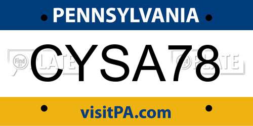 CYSA78 Pennsylvania License Plate